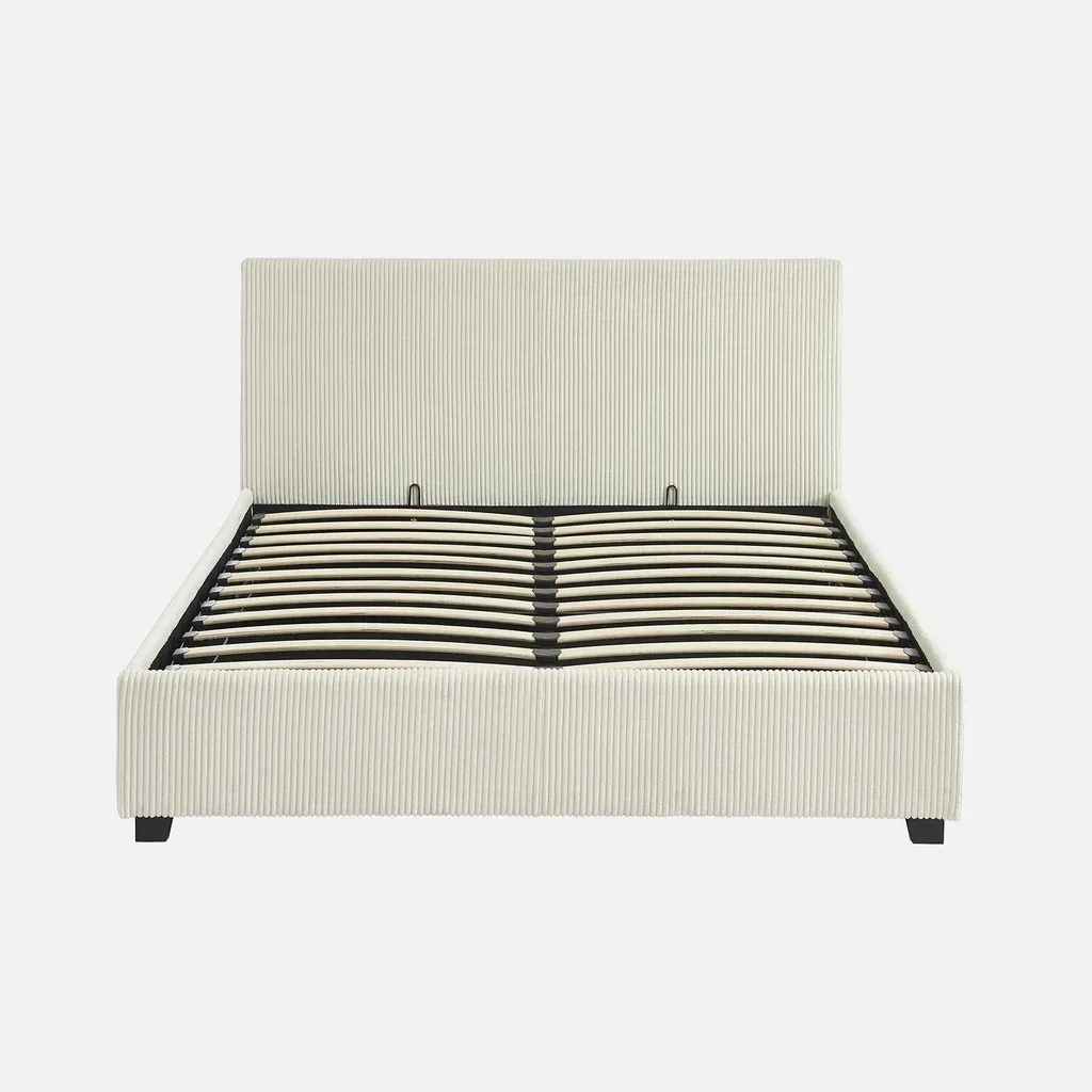 Lit coffre 140x190 velours côtelé capitonné avec rangement et sommier lattes