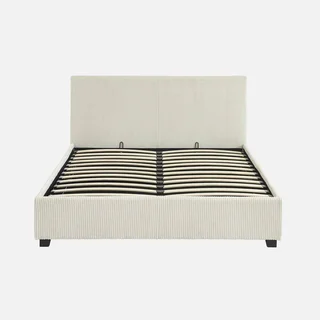 Lit coffre 140x190 velours côtelé capitonné avec rangement et sommier lattes