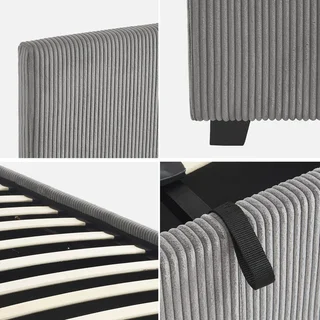 Lit coffre velours côtelé 140x190 cm avec rangement intégré et tête capitonnée