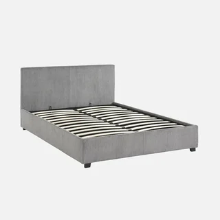 Lit coffre velours côtelé 140x190 cm avec rangement intégré et tête capitonnée