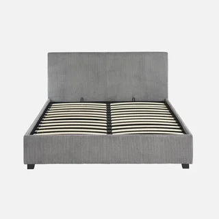 Lit coffre velours côtelé 140x190 cm avec rangement intégré et tête capitonnée