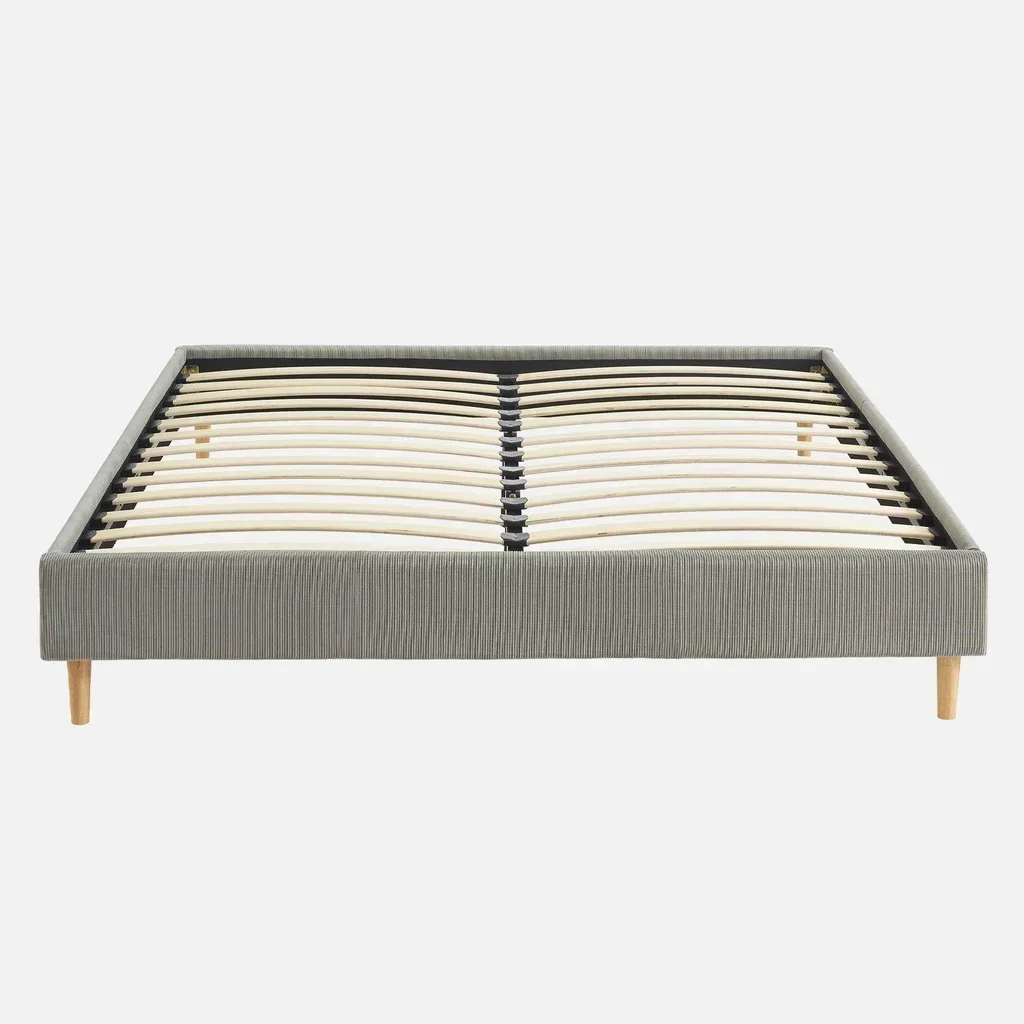 Lit double velours côtelé 160x200 cm avec sommier à lattes intégré