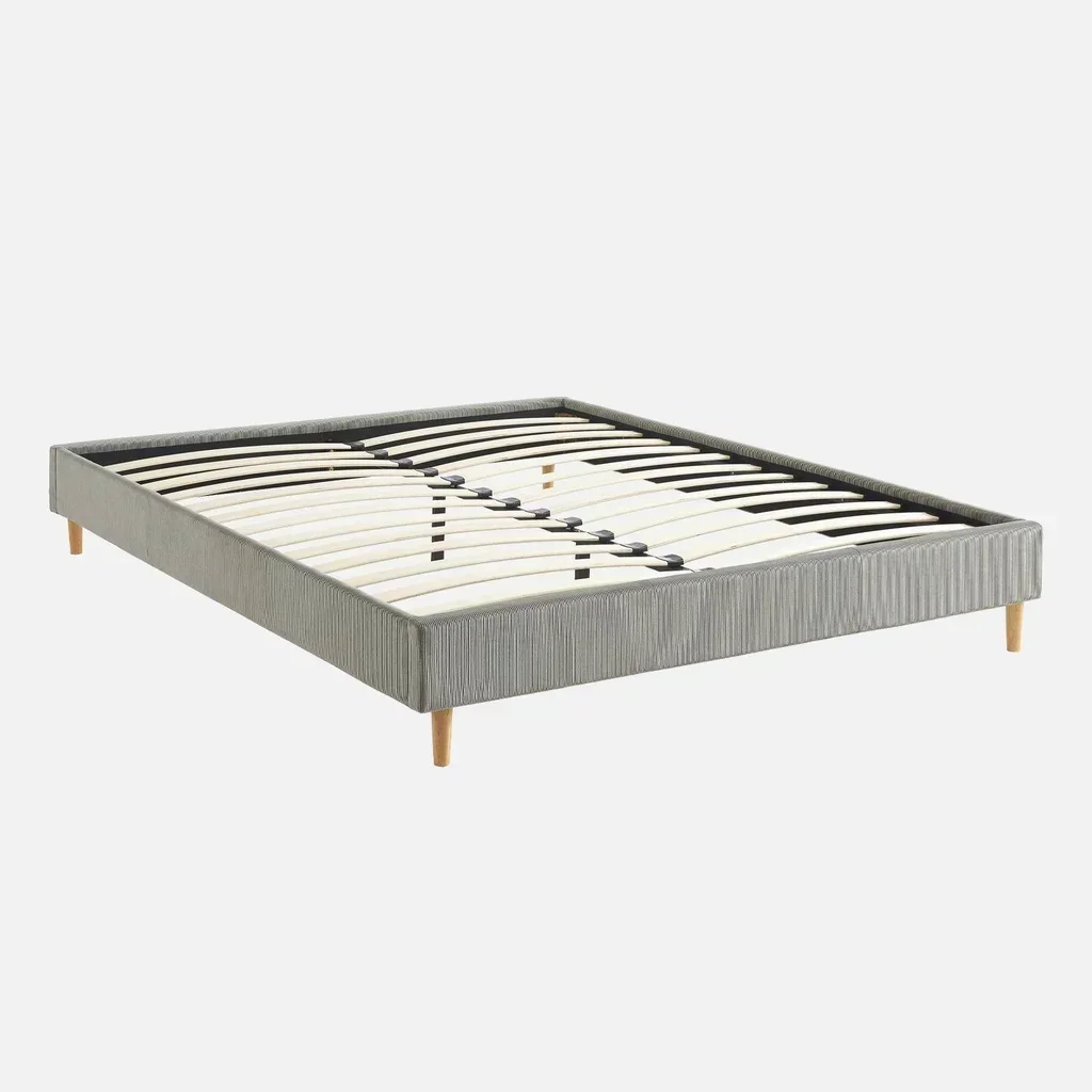 Lit double velours côtelé 160x200 cm avec sommier à lattes intégré
