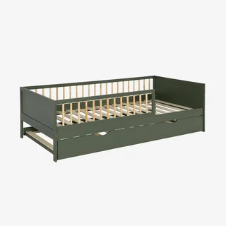 Lit gigogne junior 90x190 cm pin massif naturel sommier lattes tiroir rangement Elio