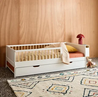 Lit junior Elio 90x190 pin massif avec tiroir gigogne et sommier lattes