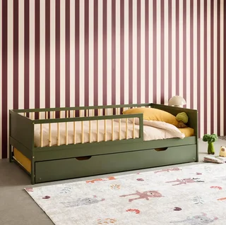Lit gigogne junior 90x190 cm pin massif naturel sommier lattes tiroir rangement Elio
