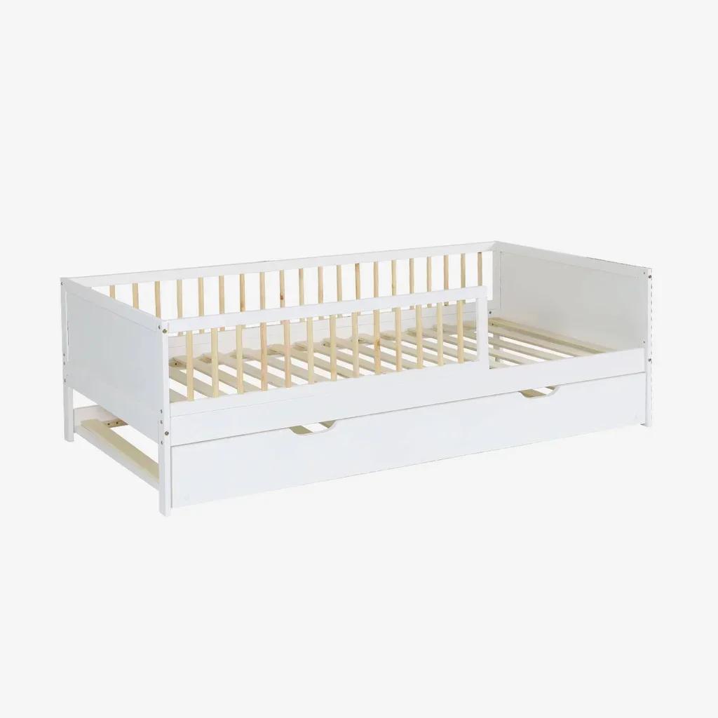 Lit junior Elio 90x190 pin massif avec tiroir gigogne et sommier lattes