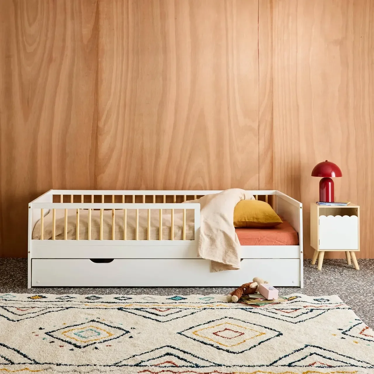 Lit junior Elio 90x190 pin massif avec tiroir gigogne et sommier lattes
