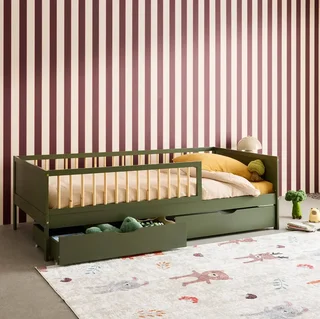 Lit junior 90x190 pin massif naturel avec sommier et 2 tiroirs Elio