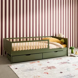 Lit junior 90x190 pin massif naturel avec sommier et 2 tiroirs Elio