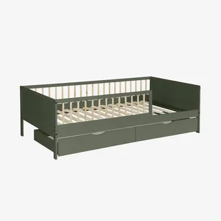 Lit junior 90x190 pin massif naturel avec sommier et 2 tiroirs Elio