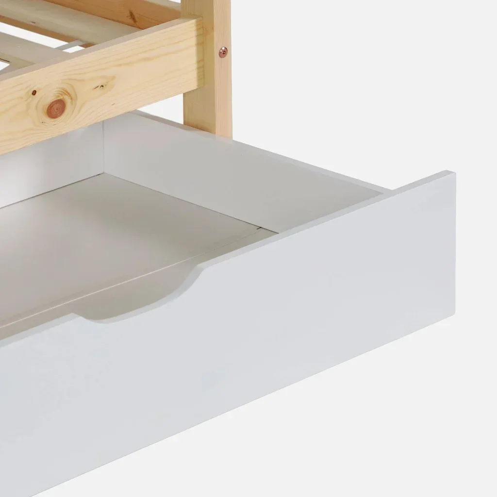 Lit superposé cabane pin massif 90x190 avec rangements tiroirs