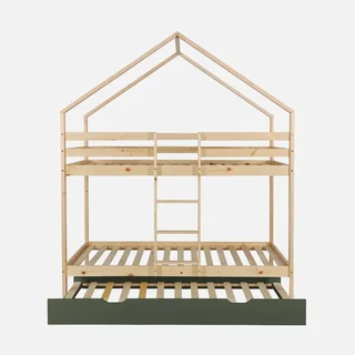 Lit superposé cabane 90x190 pin naturel avec tiroir lit