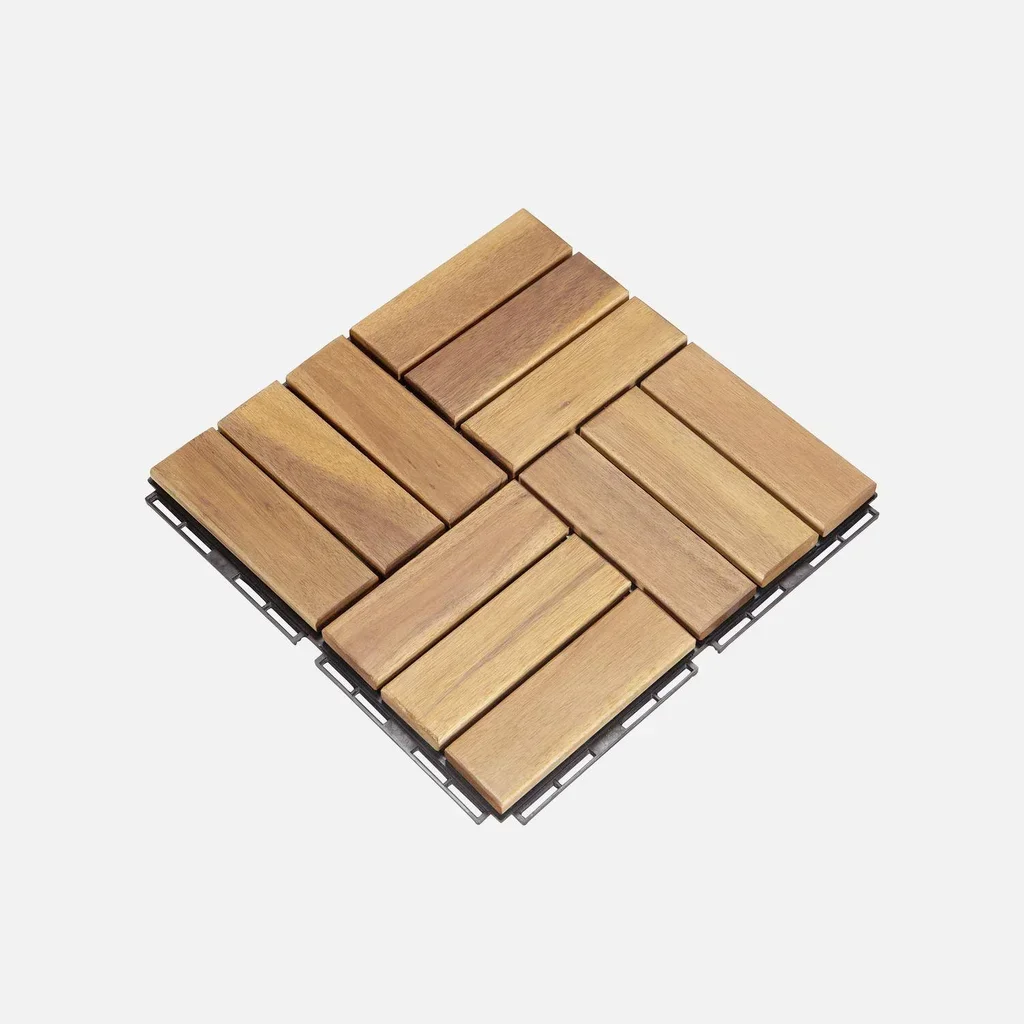 Set of 11 interlocking acacia wood deck tiles 30x30cm outdoor patio flooring