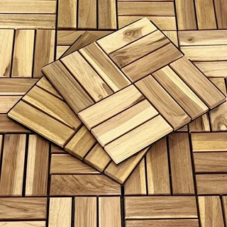 Set of 11 acacia wood decking tiles 30x30cm interlocking outdoor
