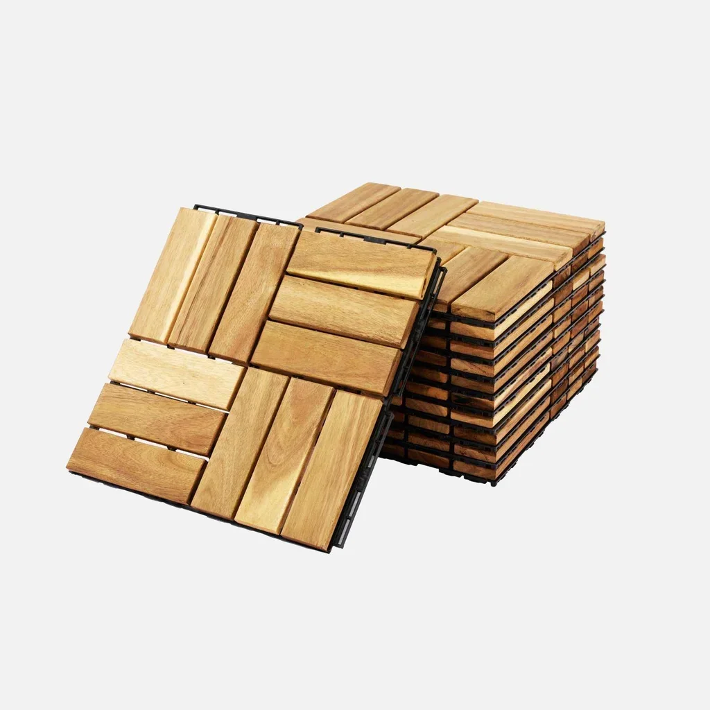 Lot 11 dalles terrasse 30x30cm bois acacia clipsable extérieur