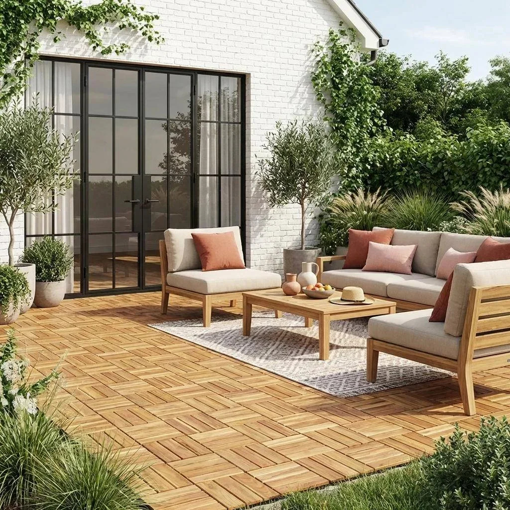 Lot 11 dalles terrasse 30x30cm bois acacia clipsable extérieur