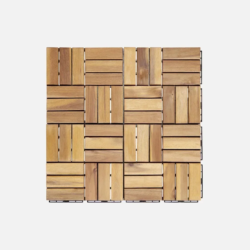 Set of 11 interlocking acacia wood deck tiles 30x30cm outdoor patio flooring