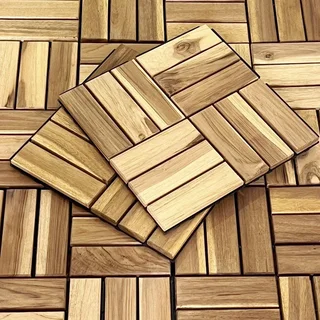 Set of 11 interlocking acacia wood deck tiles 30x30cm outdoor patio flooring