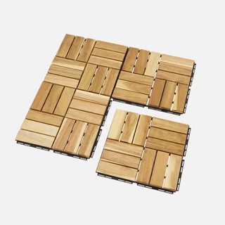 Set of 11 interlocking acacia wood deck tiles 30x30cm outdoor patio flooring