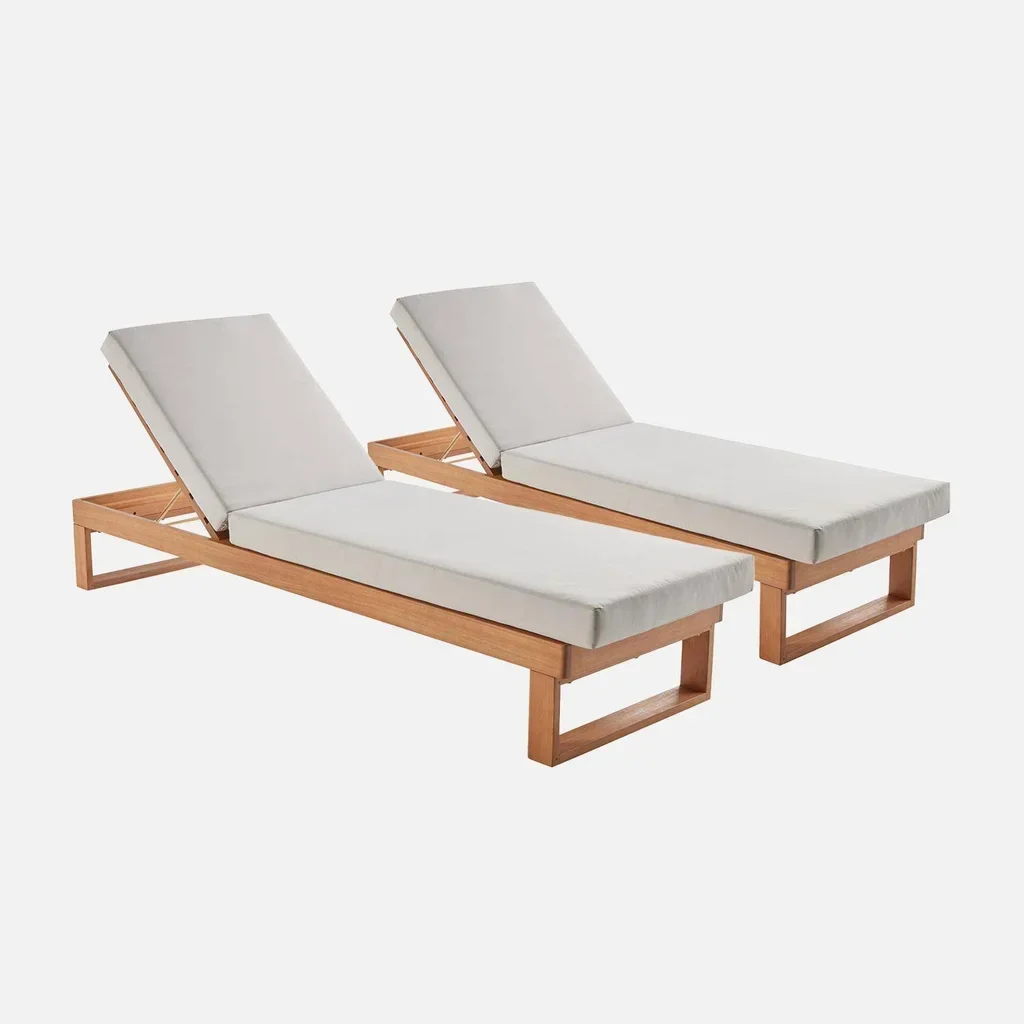 Lot de 2 bains de soleil en eucalyptus réglables Pamplona