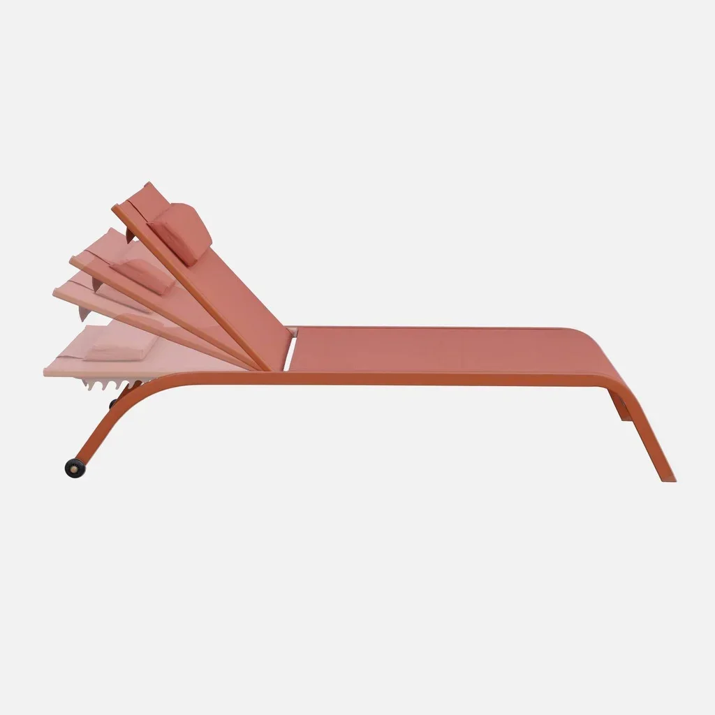Lot 2 bains de soleil métalliques inclinables matelas roues terrasse jardin