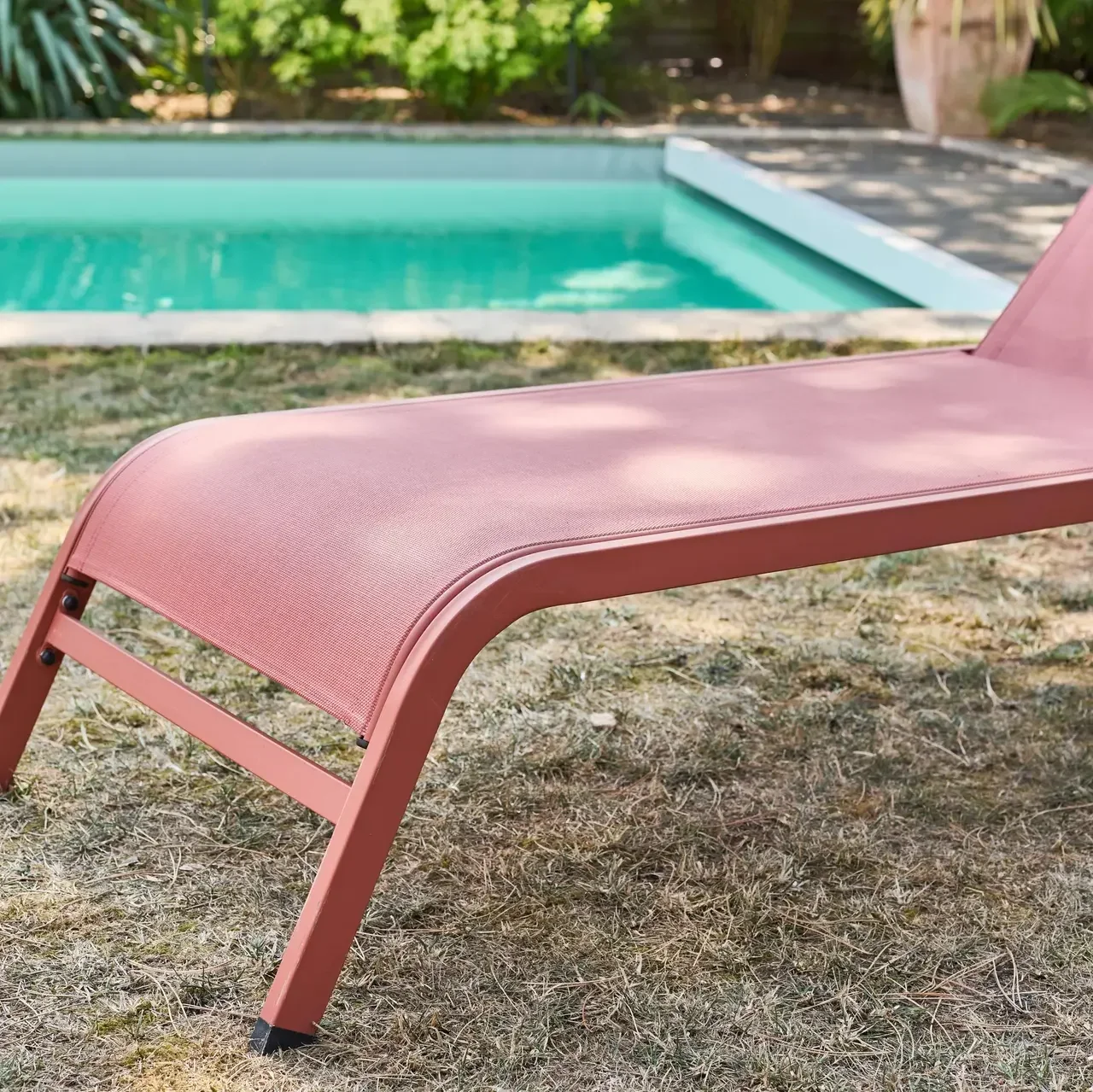 Lot 2 bains de soleil métalliques inclinables matelas roues terrasse jardin