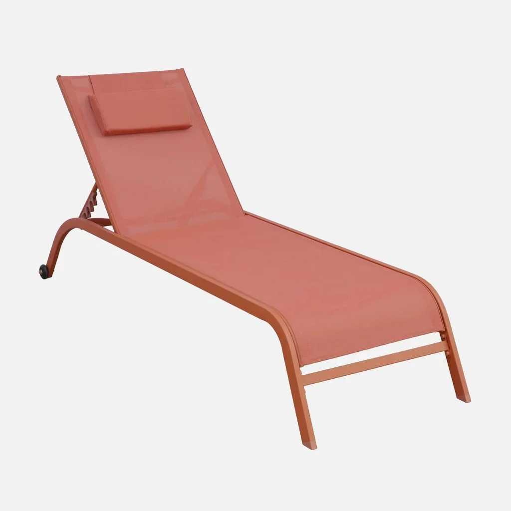 Lot 2 bains de soleil métalliques inclinables matelas roues terrasse jardin