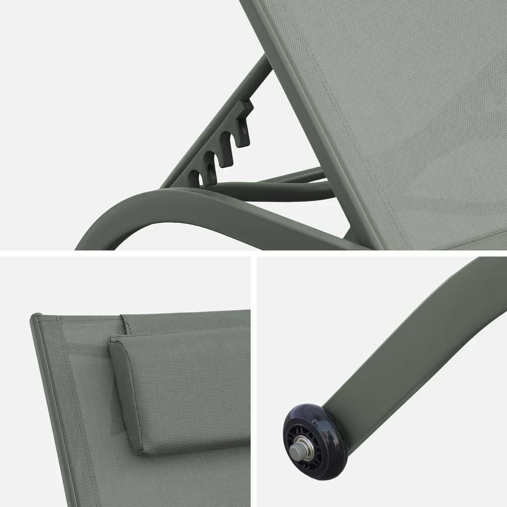2 transats métalliques inclinables avec matelas et roues de déplacement