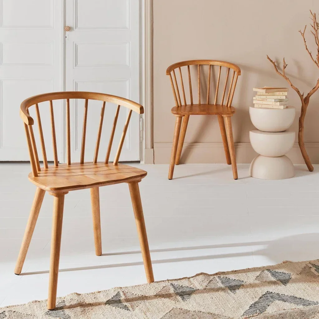 Lot 2 chaises barreaux bois hévéa contreplaqué Paula
