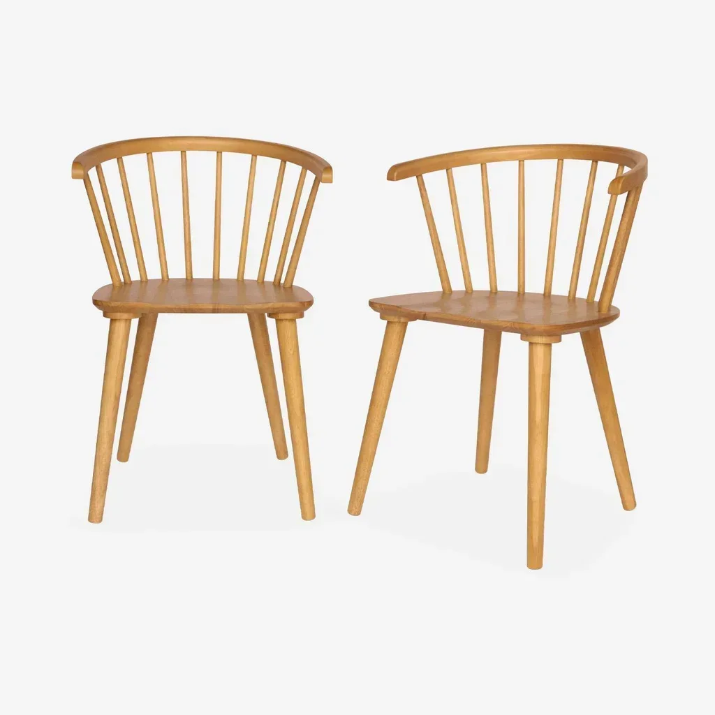 Lot 2 chaises barreaux bois hévéa contreplaqué Paula