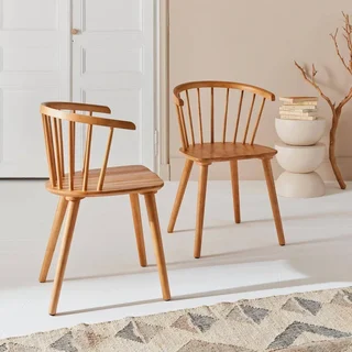 Lot 2 chaises barreaux bois hévéa contreplaqué Paula