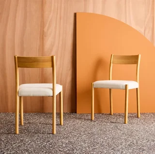 Chaises bohème hévéa tissu beige Ella vintage lot 2