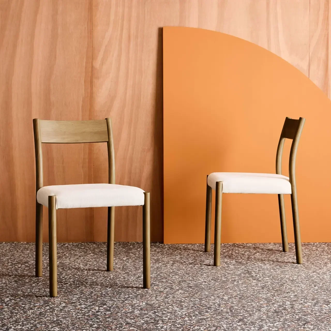 Chaises bohème vintage hévéa tissu beige Ella - Lot de 2