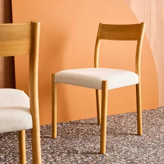 Chaises bohème hévéa tissu beige Ella vintage lot 2