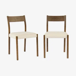 Chaises bohème vintage hévéa tissu beige Ella - Lot de 2