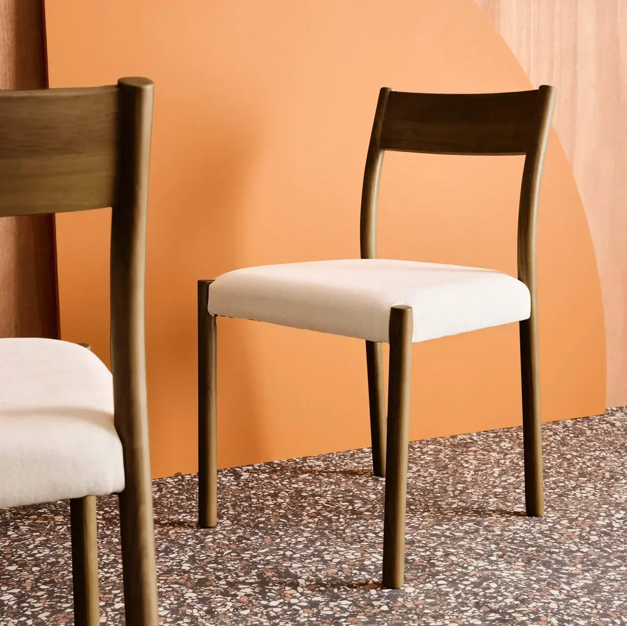 Chaises bohème vintage hévéa tissu beige Ella - Lot de 2