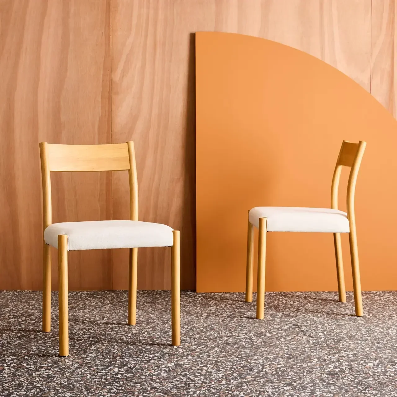 Chaises bohème hévéa tissu beige Ella vintage lot 2