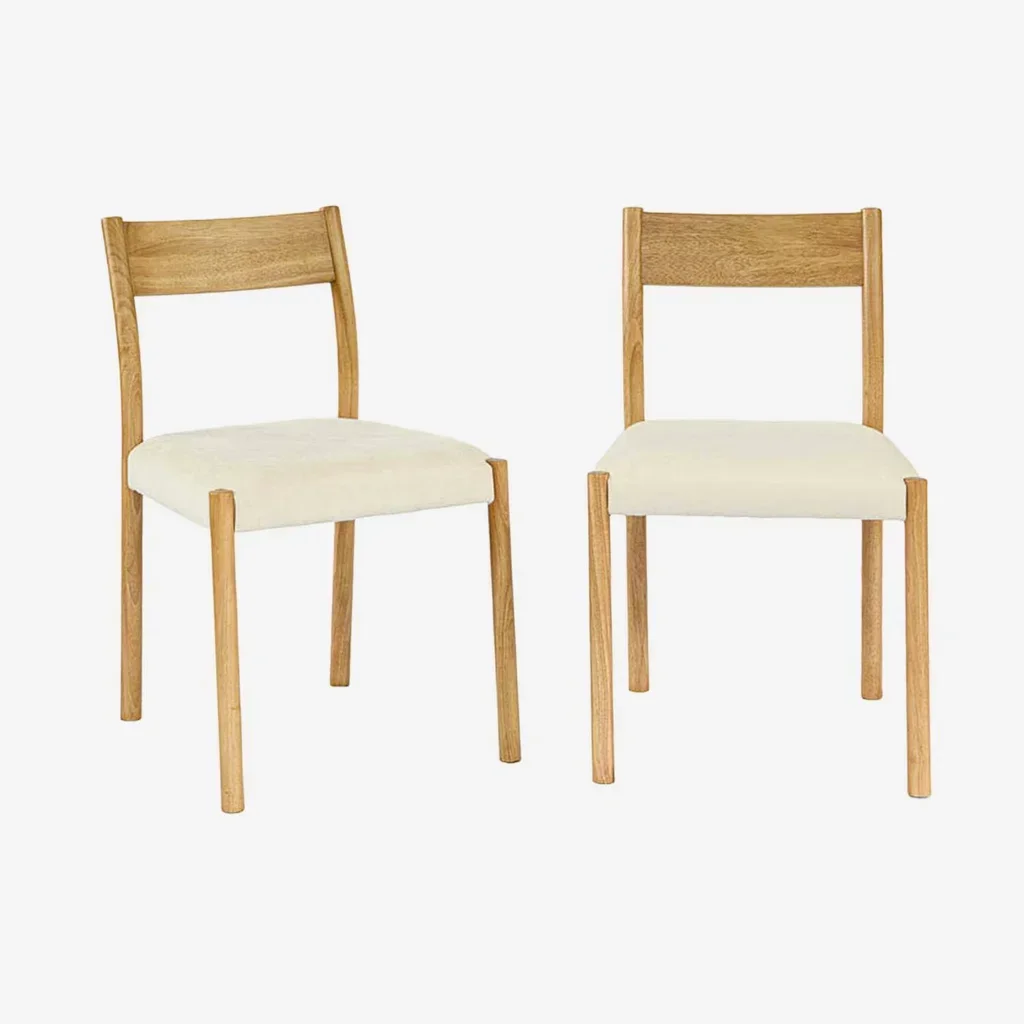 Chaises bohème hévéa tissu beige Ella vintage lot 2