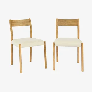 Chaises bohème hévéa tissu beige Ella vintage lot 2