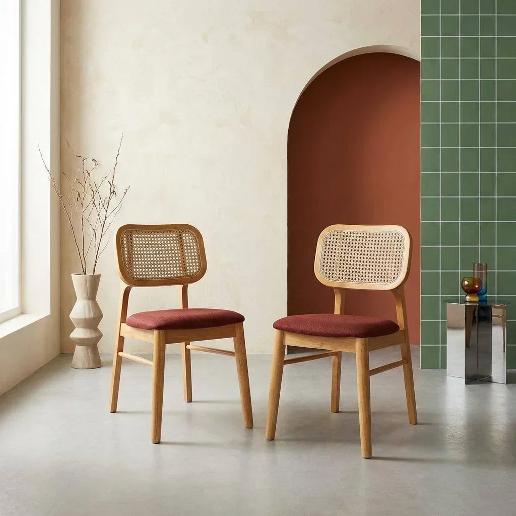 Chaises cannage hévéa style bohème lot 2