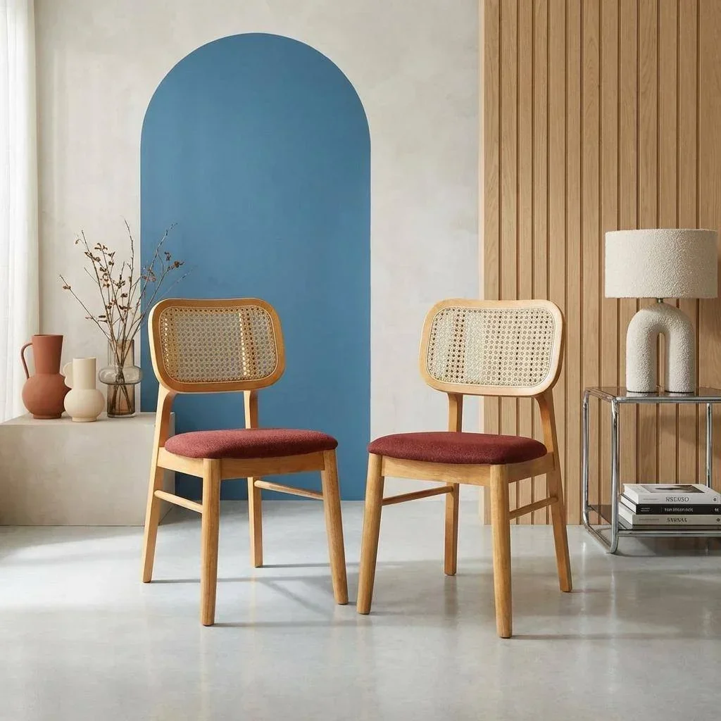 Chaises cannage hévéa style bohème lot 2