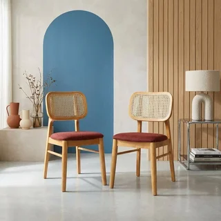 Chaises cannage hévéa style bohème lot 2