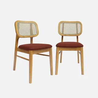 Chaises cannage hévéa style bohème lot 2