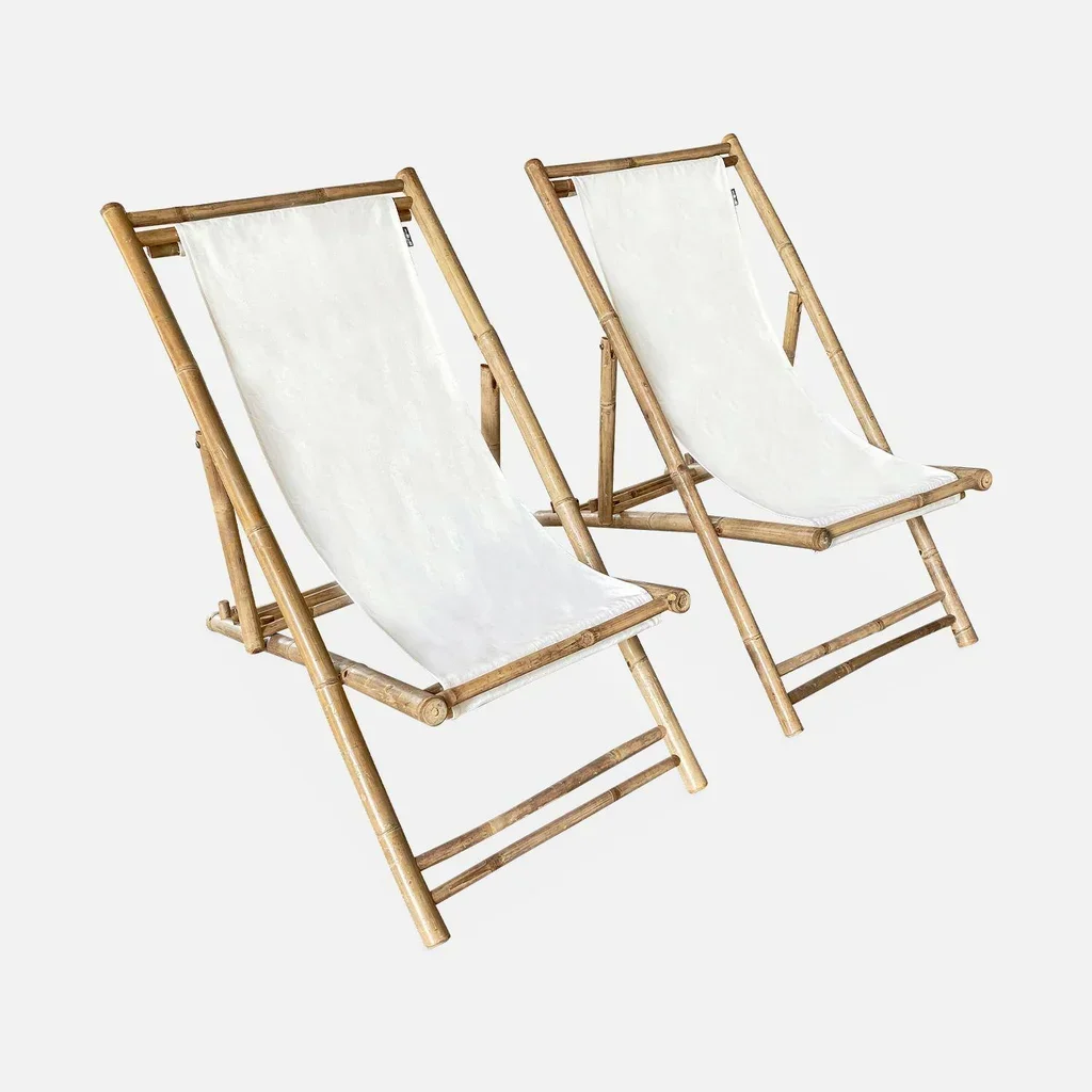 Lot 2 chaises chiliennes bambou pliables multipositions jardin extérieur