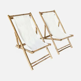 Lot 2 chaises chiliennes bambou pliables multipositions jardin extérieur
