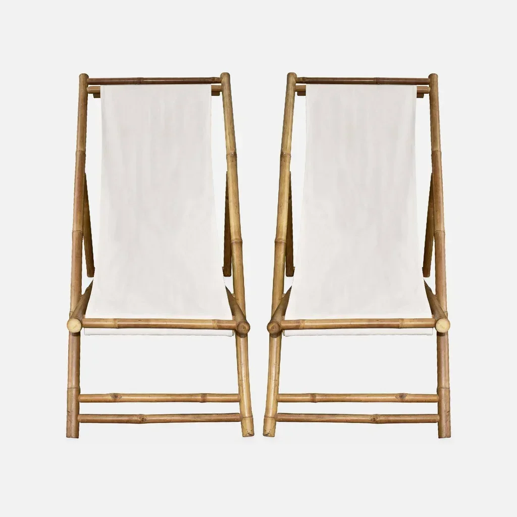Lot 2 chaises chiliennes bambou pliables multipositions jardin extérieur