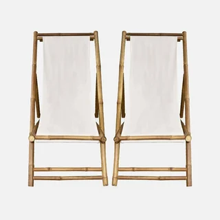 Lot 2 chaises chiliennes bambou pliables multipositions jardin extérieur