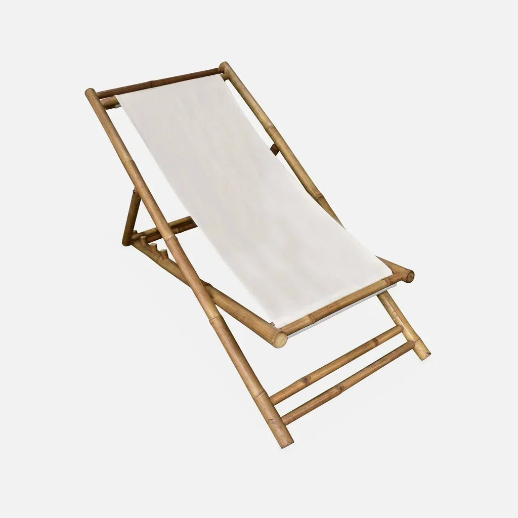 Lot 2 chaises chiliennes bambou pliables multipositions jardin extérieur