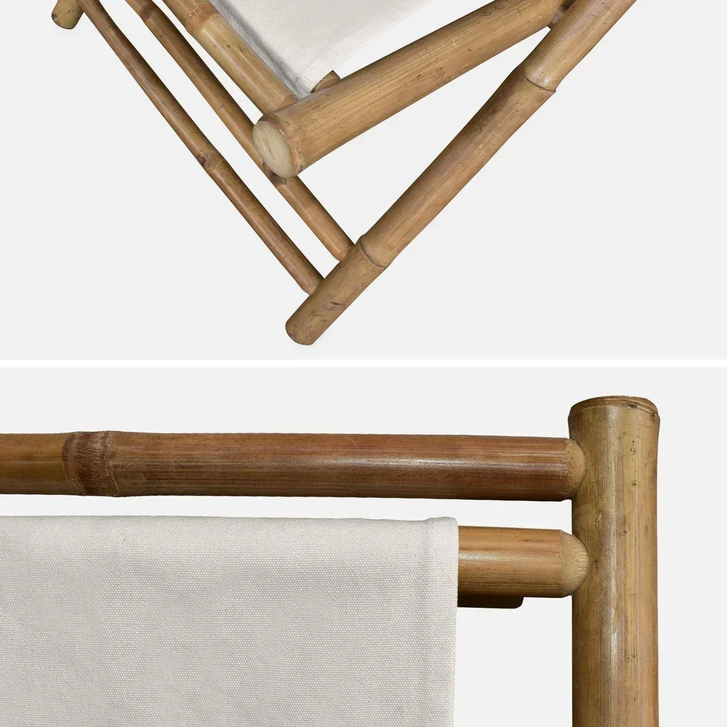 Lot 2 chaises chiliennes bambou pliables multipositions jardin extérieur